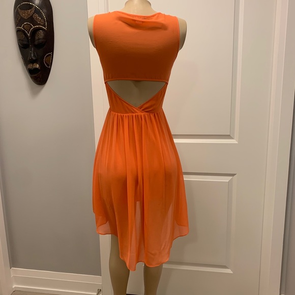 Bebe Orange Coleman High Low Zipper Front Dress. - Picture 5 of 11